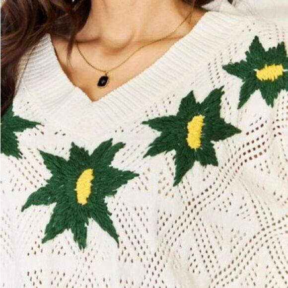 NWT Anthropologie POL Angie Open Weave V Neck Chenille Sweater Sz M - Picture 4 of 11